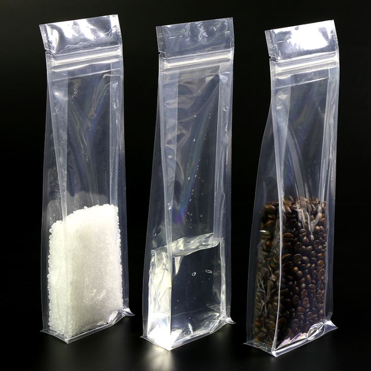 Bolsa cuadrada de plástico transparente cuadrada de 200 g con cierre de cremallera