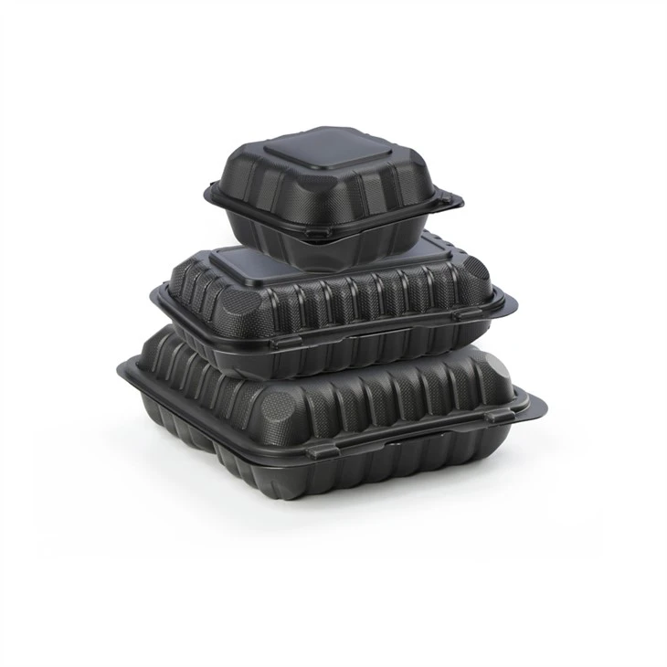 Fiambrera desechable de plástico para llevar en el microondas, ecológica, negra, de 8 pulgadas, para envasado de alimentos