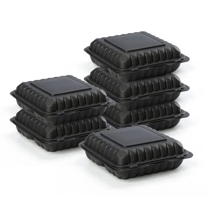 Plástico negro compostable Concha con bisagras Comida para llevar Recipiente Pollo a la parrilla para llevar Caja con respiraderos