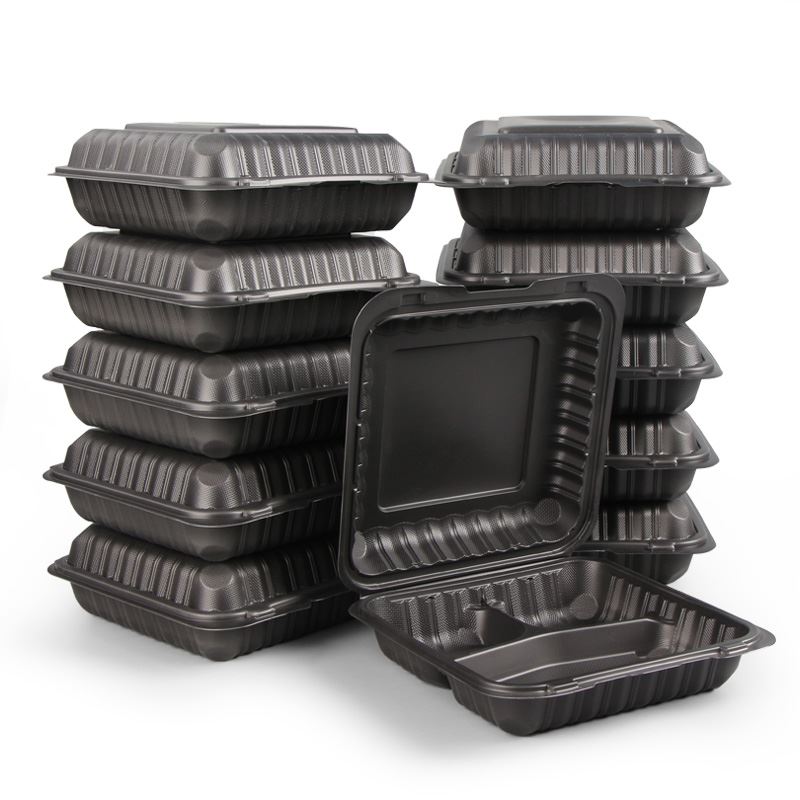 Clamshell personalizar color negro desechable comida de plástico para microon...